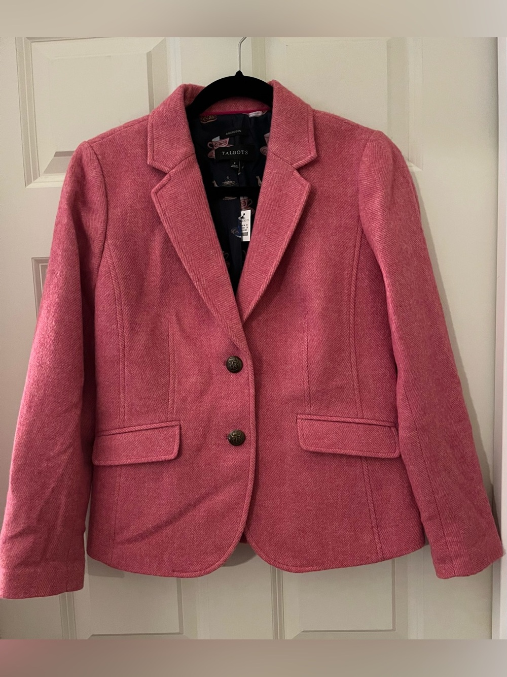 NWT Talbots Shetland Aberdeen Blazer Pink Herringbone Wool Tweed Jacket 2